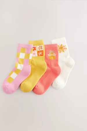 Next Pink/Yellow Cotton Rich Ankle Socks 4 Pack 12.5-3.5