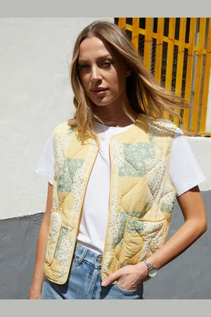 Threadbare Yellow Floral Print Patchwork Reversible Quilted Gilet AU 8