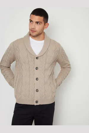 Threadbare Brown Cable Knit Shawl Collar Cardigan With Wool XL