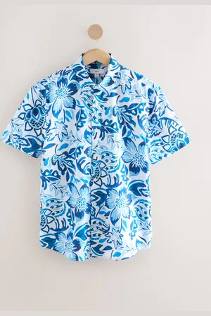 Next Watercolour Floral Printed Short Sleeve 100% Cotton Shirt L