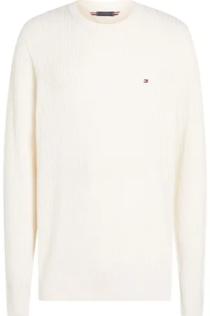 Tommy Hilfiger Cream 100% Cotton Herringbone Crew Neck Jumper XL