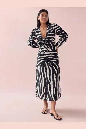 Next Long Sleeve Tie Front Midi Dress AU 26