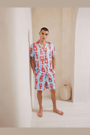 Chelsea Peers Blue Satin Lobster Print Short Pyjamas Set L