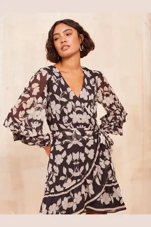 Friends Like These Petite Chiffon Ruffle Wrap Mini Dress AU 8