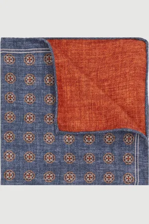 Reiss Indigo/Rust Biriola Reversible Silk Pocket Square onesize