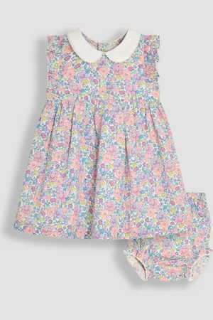 JoJo Maman Bébé Baby Tropical Floral Print Frill Shoulder 100% Cotton Dress 6
