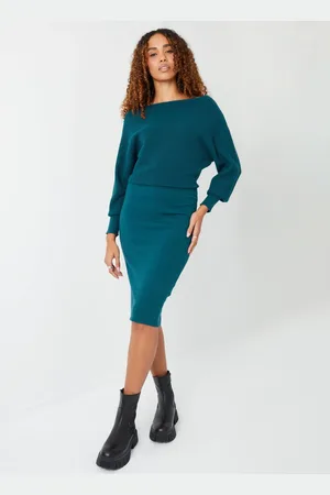 Threadbare Slash Neck Knitted Midi Dress AU 16