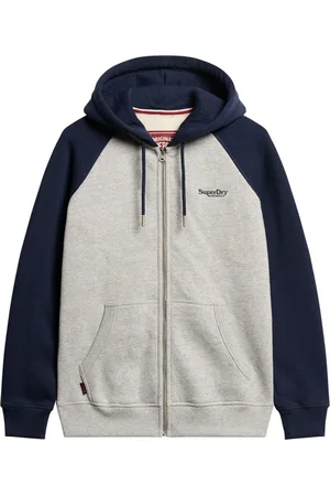 Superdry Grey/White Essential Baseball Zip-Up Hoodie L