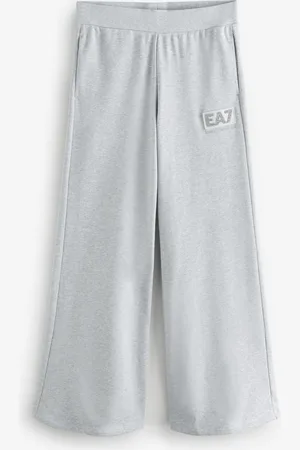 EA7 Emporio Armani Grey Sparkle Logo Wide Leg Stretch Trousers S