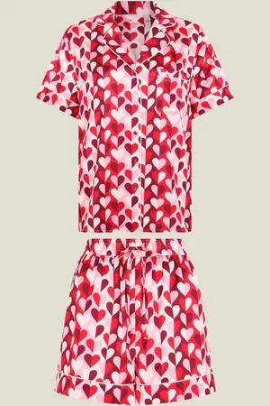 Accessorize Red Heart Satin Short Pyjamas Set M