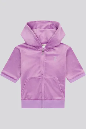 Juicy Couture Purple Girls Diamante Zip Thru Short-Sleeve Hoodie 10
