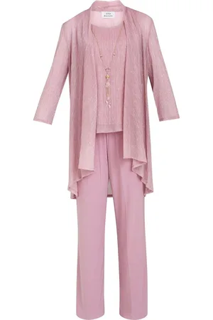 Gina Bacconi Pink Natasha Three Piece Metallic Crinkle Suit Trousers AU 12
