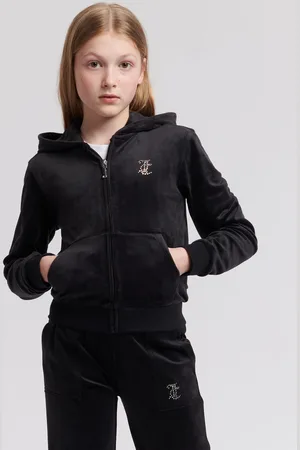 Juicy Couture Black Girls Mini Diamante Zip Hoodie 7
