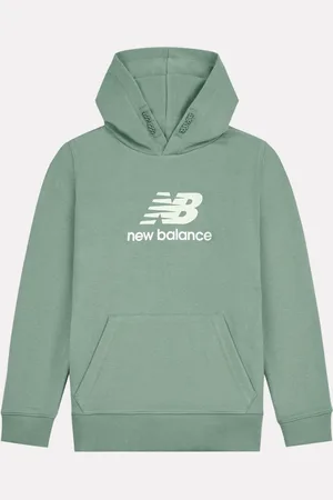 New Balance Green Kids French Terry Stacked Logo 100% Cotton Hoodie 7