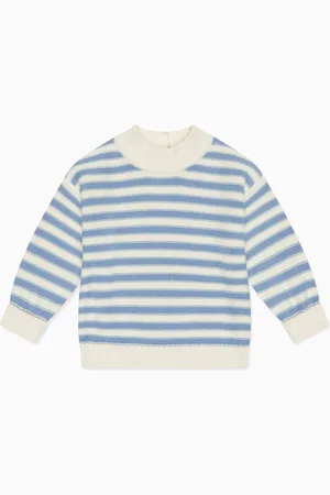 Mori Blue Stripe 100% Cotton High Neck Cosy Jumper 6