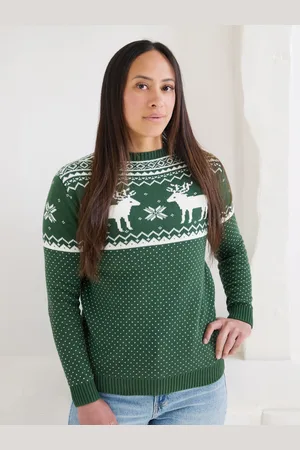 The Little Tailor Womens Christmas 100% Cotton Reindeer Fairisle Pattern Jumper S