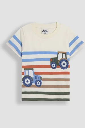 JoJo Maman Bébé Ecru Stripe Tractor Appliqué T-Shirt 4