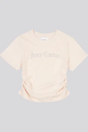 Juicy Couture Cream Girls Diamante Ringer 100% Cotton T-Shirt 7