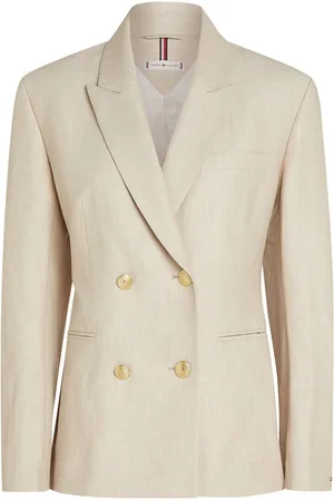 Tommy Hilfiger Cream Slim Linen Mix Double Breasted Blazer AU 12