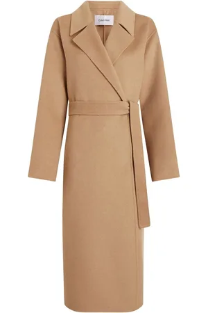 Calvin Klein Brown Wool Long Wrap Coat XXS
