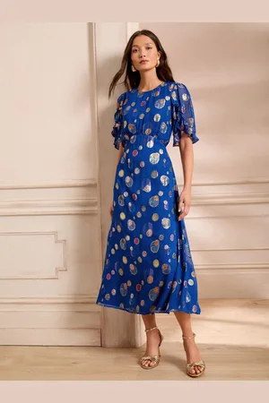 Love & Roses Petite Metallic Crew Neck Short Sleeve Midi Dress 16