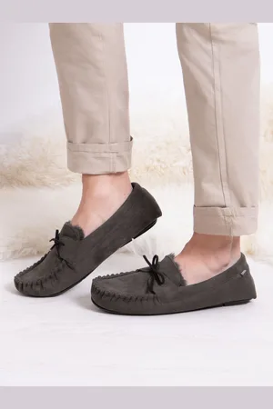 Totes Grey Mens Suedette Moccasin Slippers AU 11.5 (EU 46)