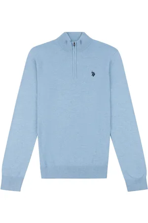 U.S. Polo Assn. U. S. Polo Assn. Blue Mens Funnel Neck Quarter Zip Knit Jumper L
