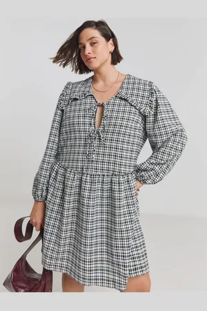 Simply Be Checked Collar Bow Front Smock Dress AU 10