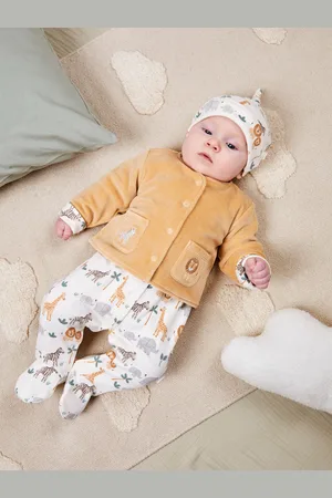 JoJo Maman Bébé Cream Safari Print Baby Hat Newborn