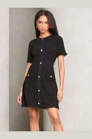 Lipsy London Boucle A-Line Metallic Sparkly Knitted Dress AU 8