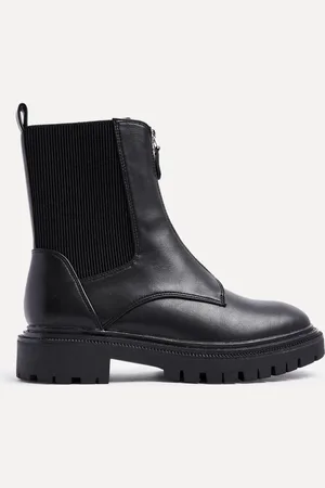 Linzi Black PU Franca Ankle Boots With Zip Detail AU 7 (EU 38)