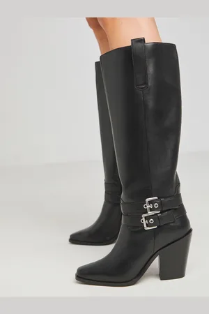 Simply Be Black Western Knee High Heeled Boots In Wide Fit AU 8 (EU 39.5)