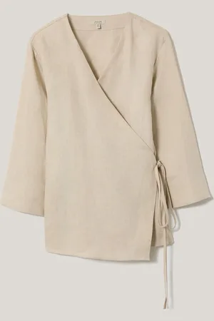 Jigsaw Cream 100% Linen Wrap Front Top AU 16