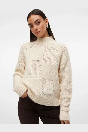 VERO MODA Cream Long Sleeve High Neck Jumper AU 12