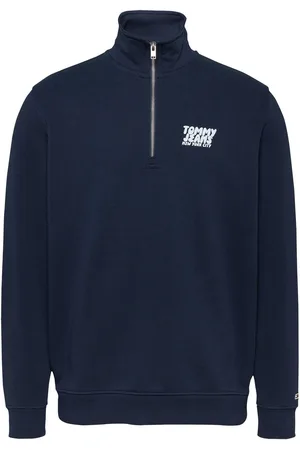 Tommy Hilfiger Blue Regular Fit Mock Neck Quarter Zip 100% Cotton Sweatshirt L