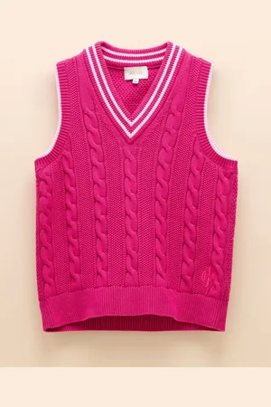 Joules Deuce Pink Cable Knitted Cotton Vest L
