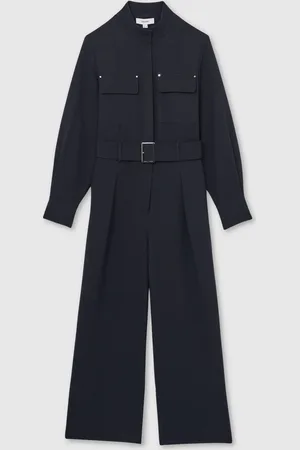 Reiss Navy Kaia Tailored Wide Leg Utility Jumpsuit AU 12