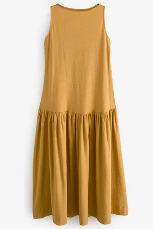 Next Sleeveless Drop Waist 100% Cotton Crew Neck Midi Dress AU 14 Tall