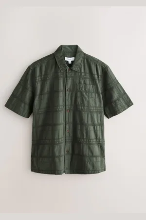 Next 100% Cotton Textured Check Short Sleeve Shirt L