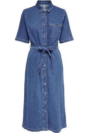 ONLY Short Sleeve Belted Denim Midi Dress AU 10