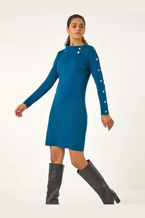 Roman Button Detail Roll Neck Jumper Dress AU 14