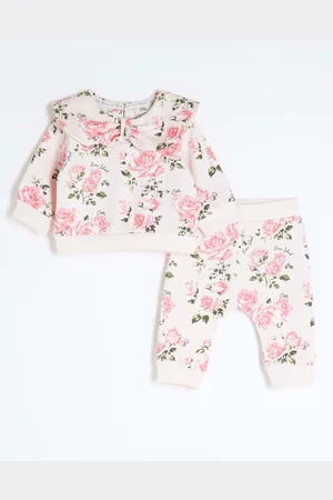 River Island Pink Baby Girls Rose Print Sweat Top & Joggers Set 12