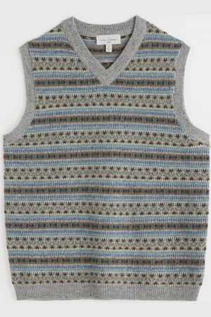 Seasalt Cornwall Grey Mens Fairisle Pattern Walt Vest L