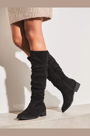 Lipsy London Black Regular Fit Suedette Ruched Knee High Boot AU 7 (EU 38)