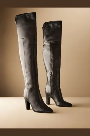 Next Black Leather Premium Over The Knee Heeled Boots AU 8.5 (EU 40)
