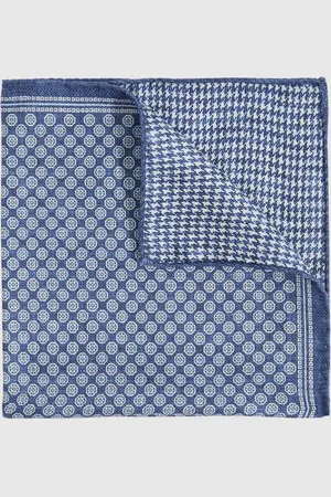 Reiss Navy Giulio Silk Medallion-Print Pocket Square One