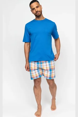 Cyberjammies Blue Check Bottoms and Solid Jersey T-Shirt Pyjamas Set