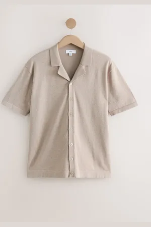 Next Regular Fit Cotton Rich Short Sleeve Knitted Shirt with Cuban Collar M