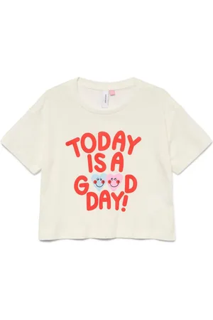 VERO MODA Cream Cropped Logo Print Short Sleeve Top 146152cm