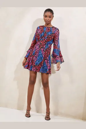 Lipsy London Fluted Ruffle Sleeve Keyhole Mini Dress AU 12